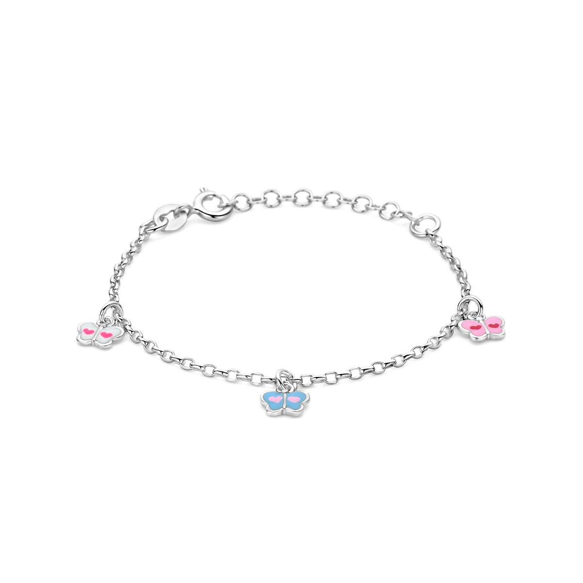 Armband vlinder emaille zilver gerhodineerd 13 + 3 cm