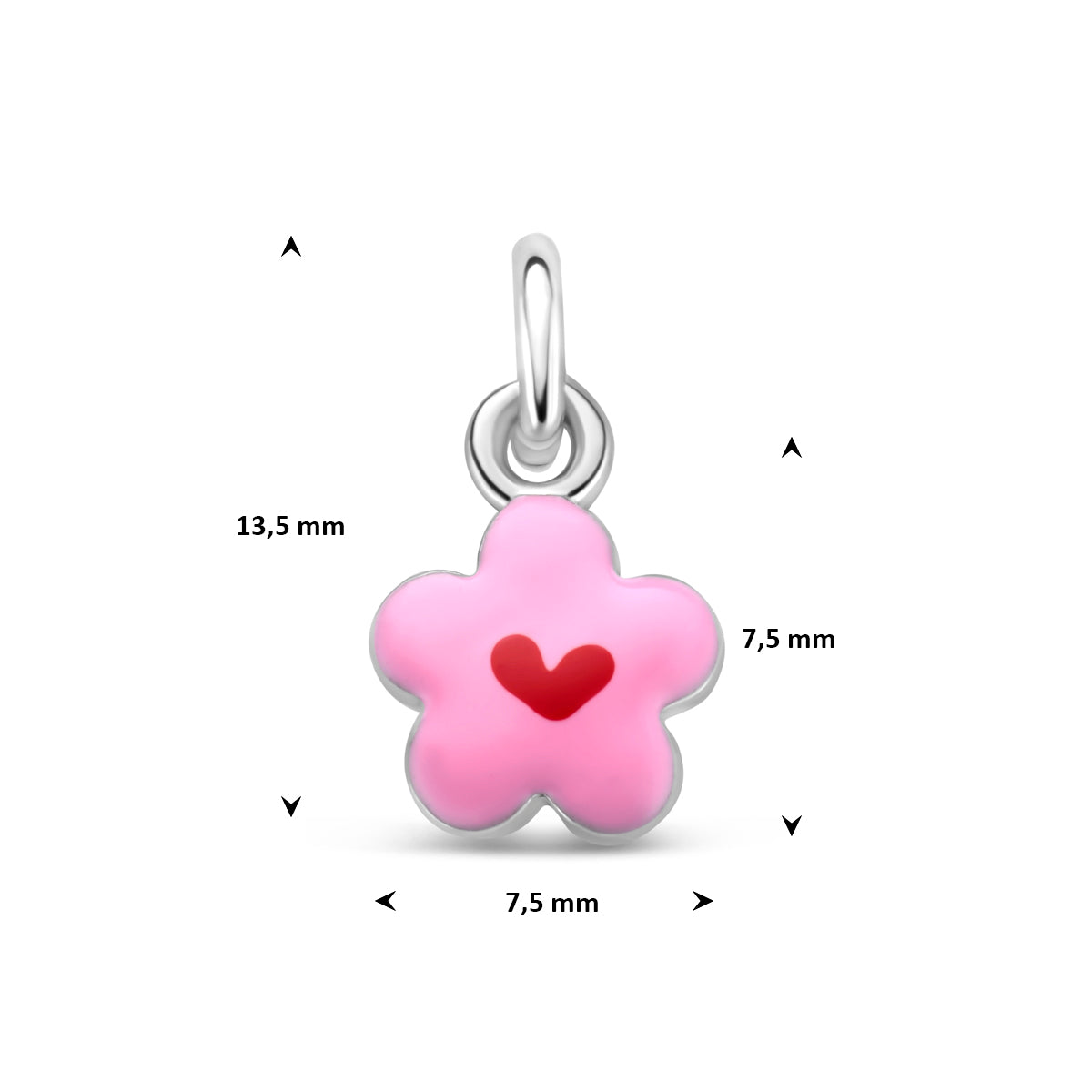 Hanger bloem emaille zilver gerhodineerd 7,5 mm