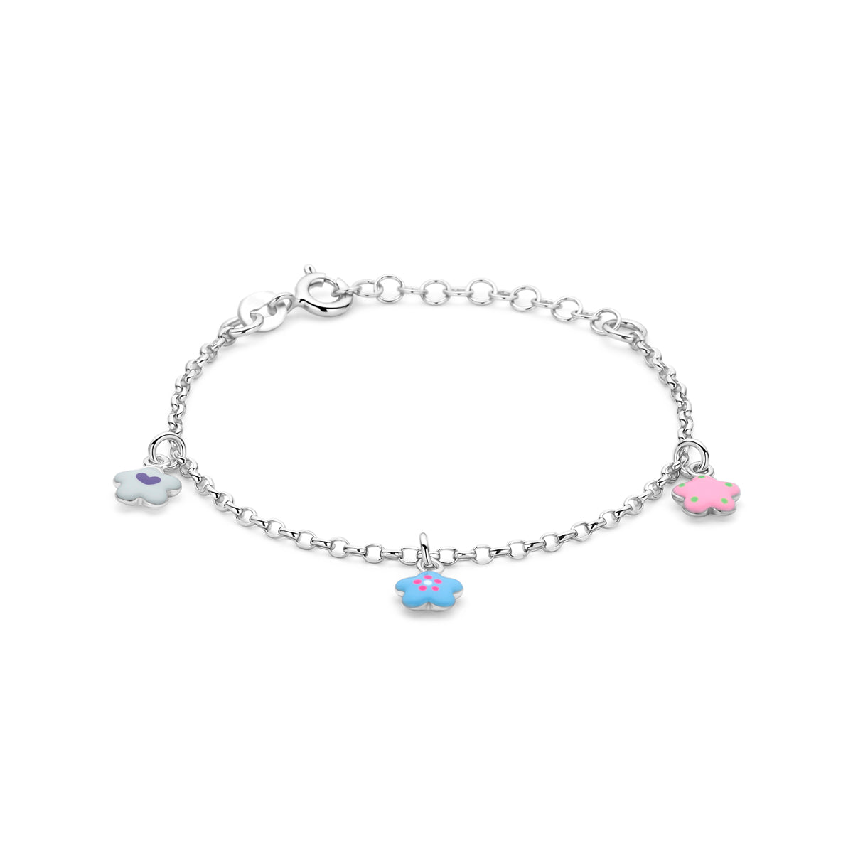 Armband bloemen emaille zilver gerhodineerd 13 + 3 cm 1343018