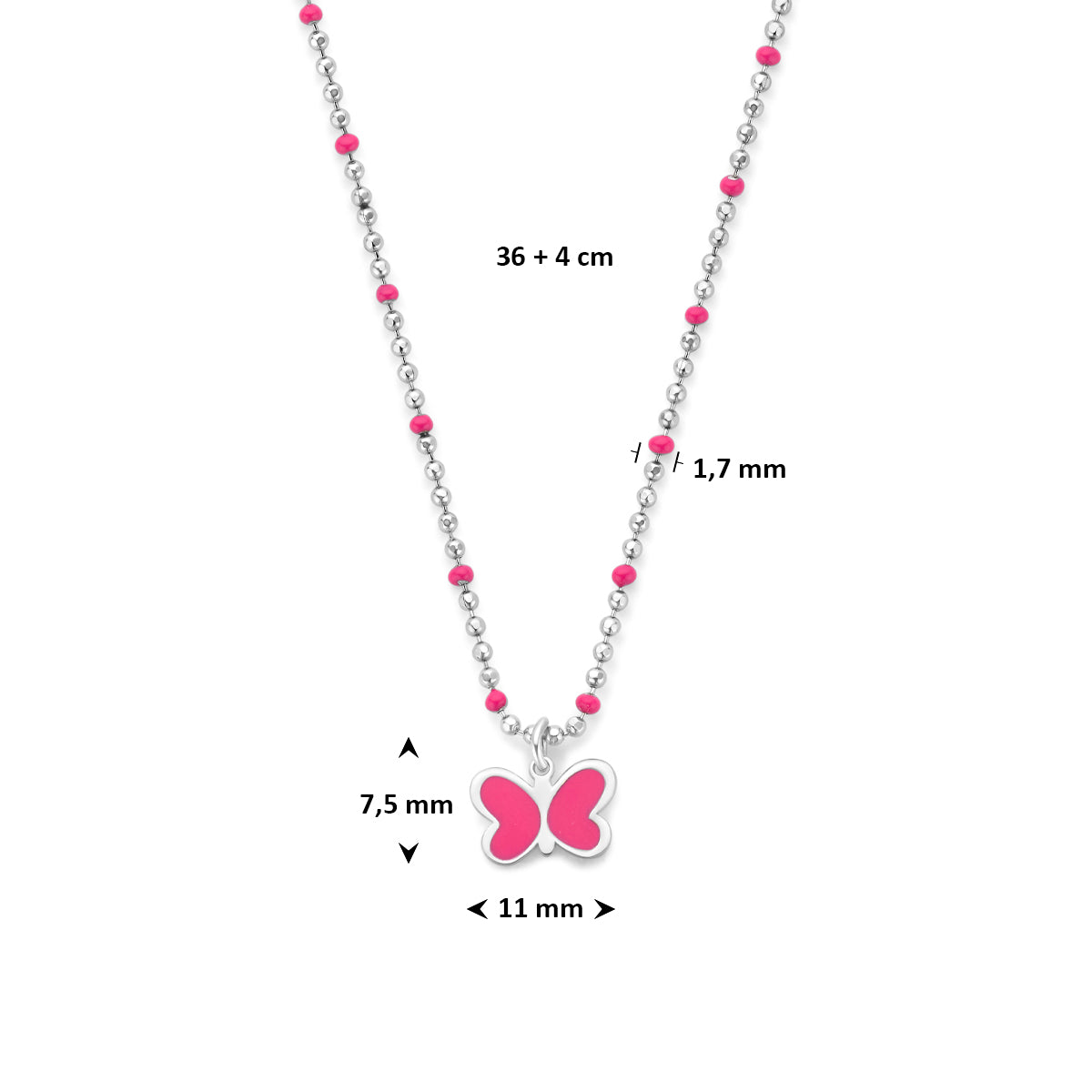Collier vlinder emaille zilver gerhodineerd 36 + 4 cm
