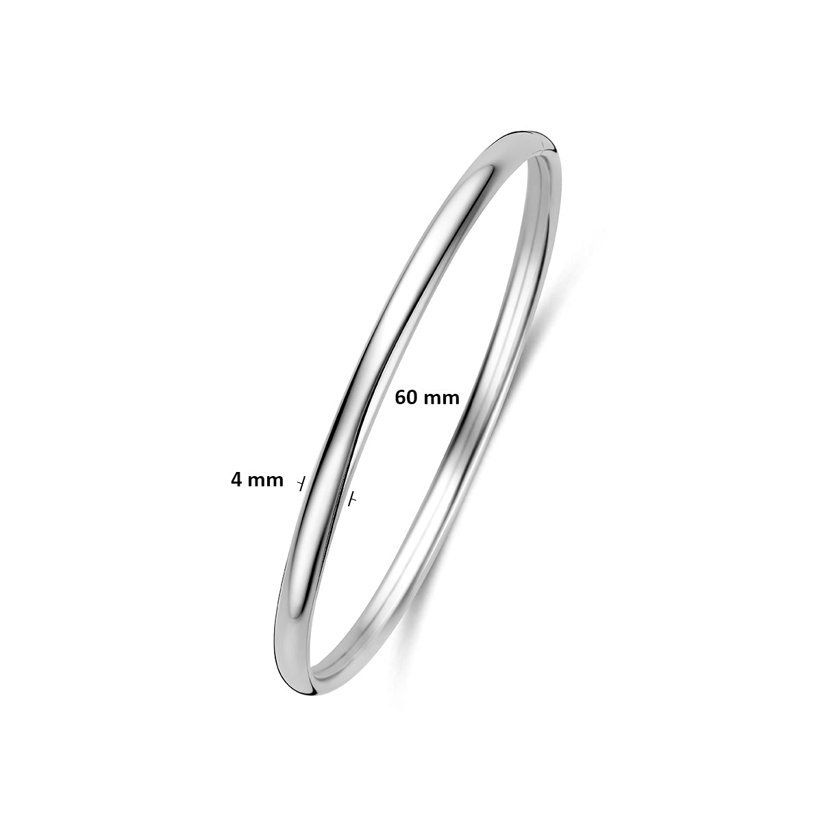 Bangle dop 4 mm ovale buis zilver gerhodineerd 60 mm