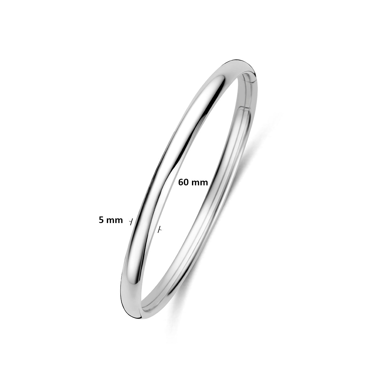 Bangle dop 5 mm ovale buis zilver gerhodineerd 60 mm