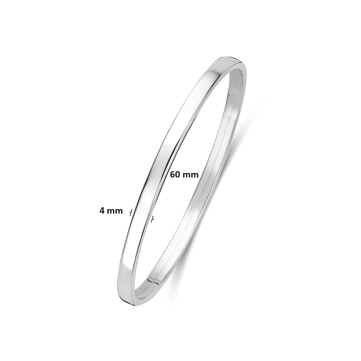 Bangle dop 4 mm vlakke buis zilver gerhodineerd 60 mm