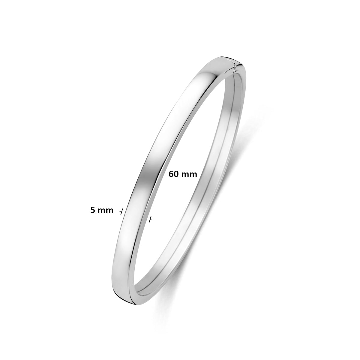 Bangle dop 5 mm vlakke buis zilver gerhodineerd 60 mm
