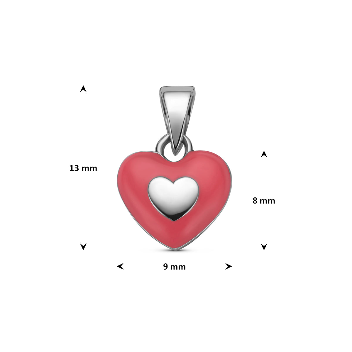 Hanger emaille hartje zilver gerhodineerd 8 mm