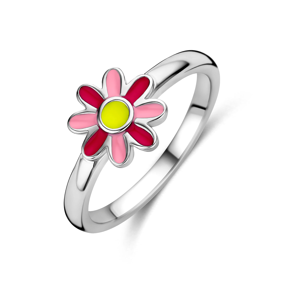 Ring emaille bloem zilver gerhodineerd