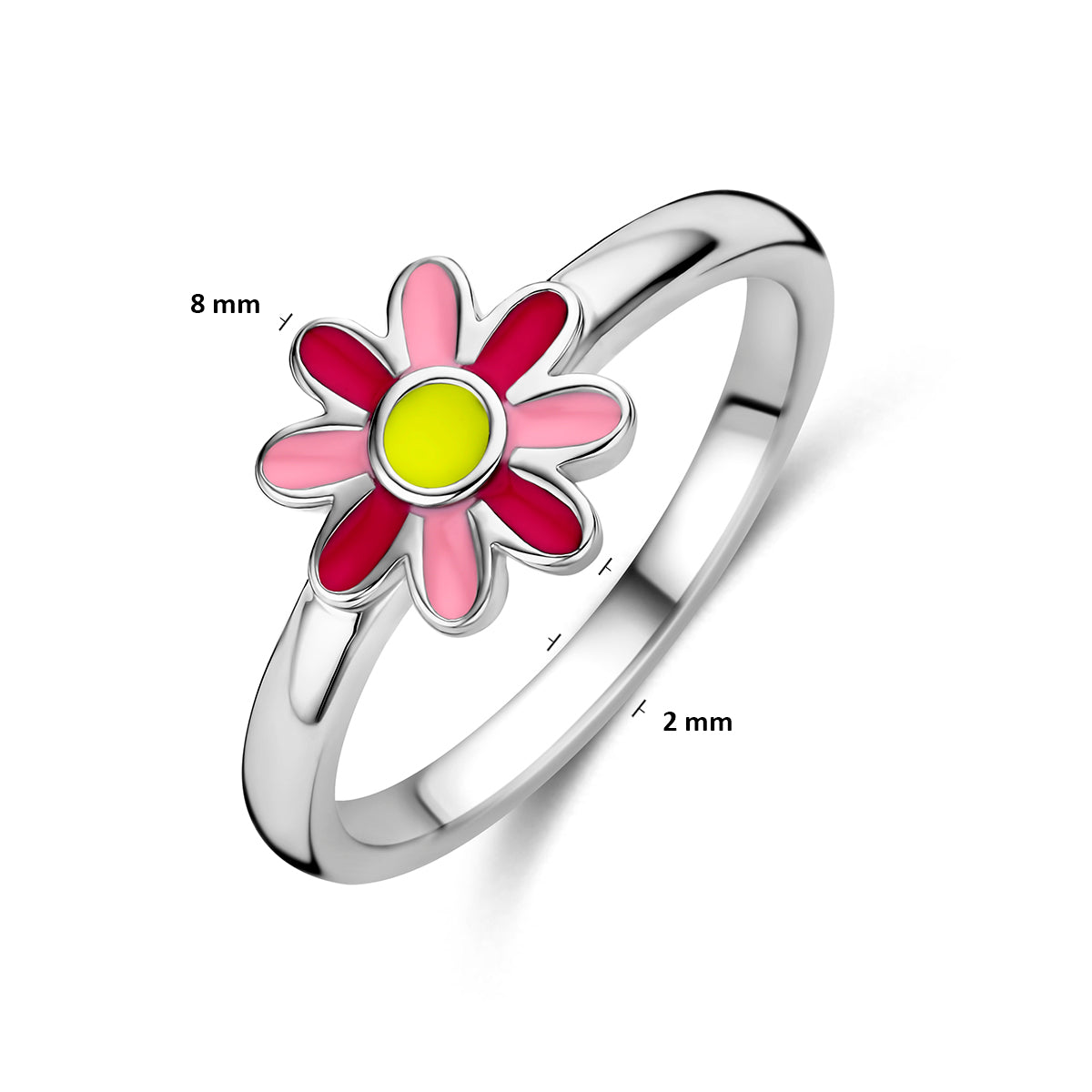 Ring emaille bloem zilver gerhodineerd