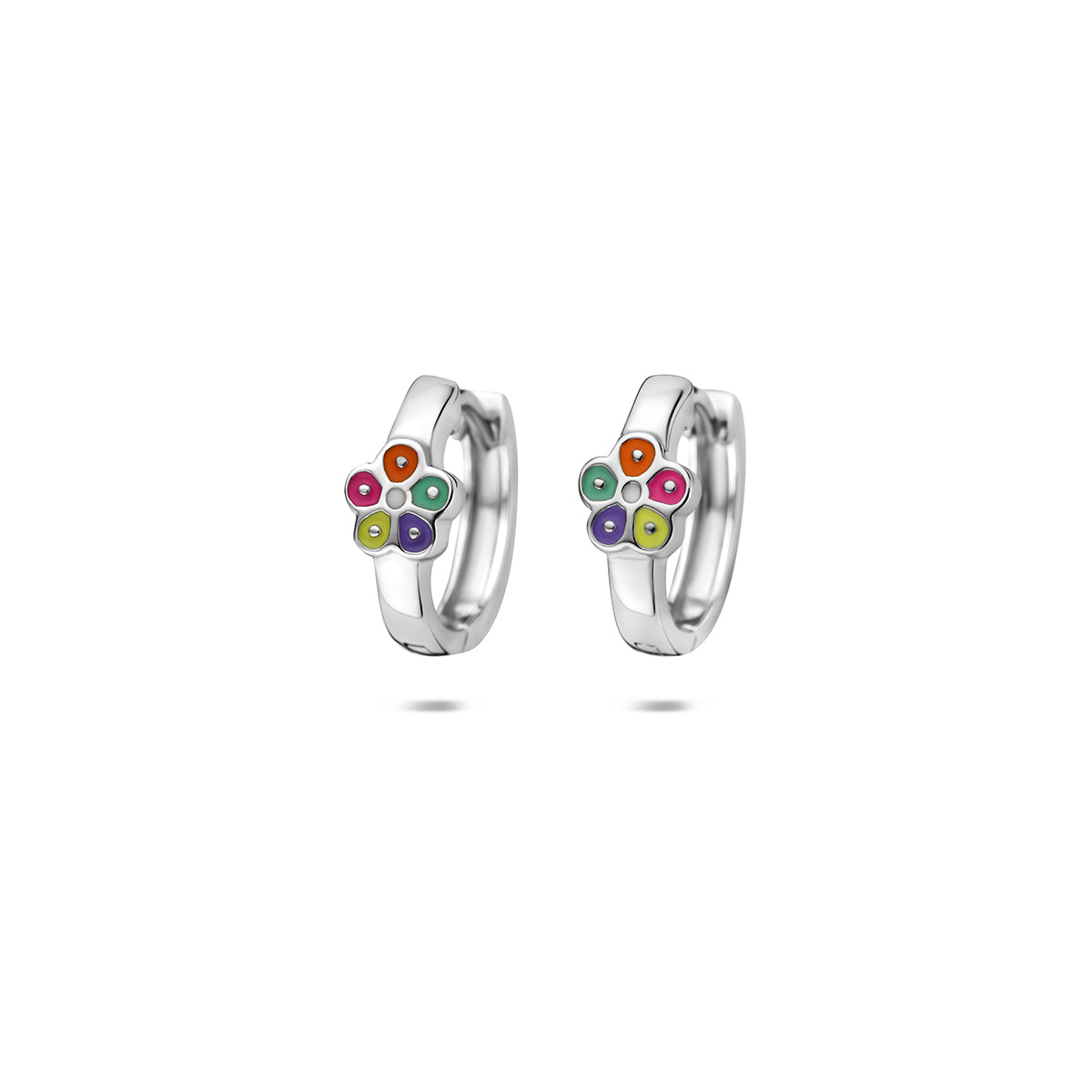 Klapoorringen emaille bloem zilver gerhodineerd 11,5 mm
