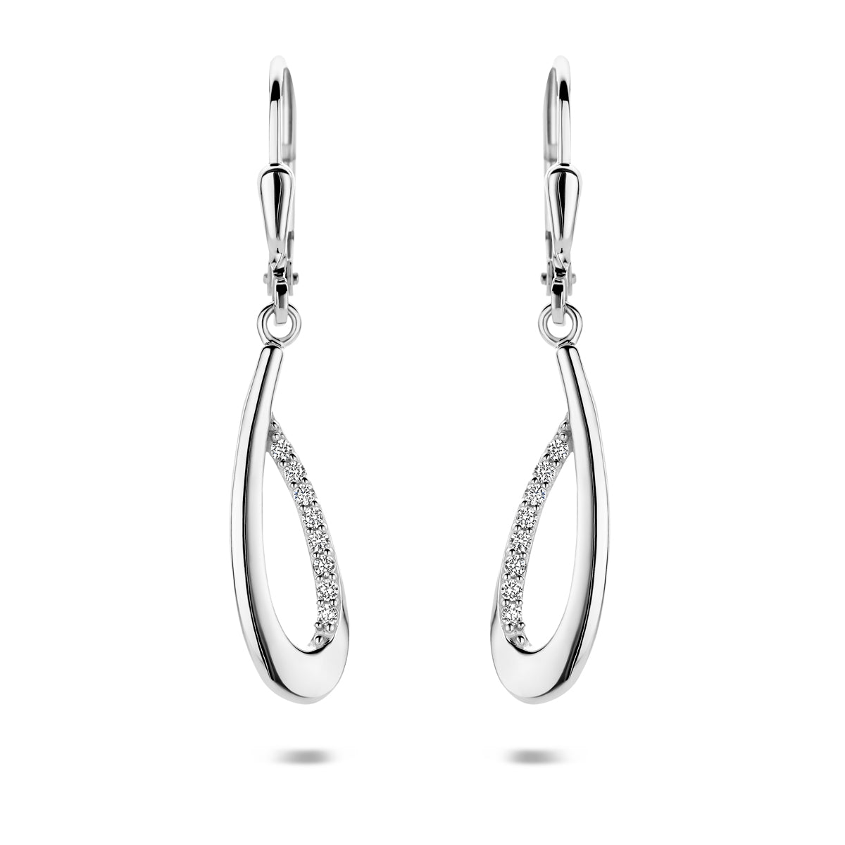 Oorhangers zirkonia brisur haak zilver gerhodineerd 35 mm wit