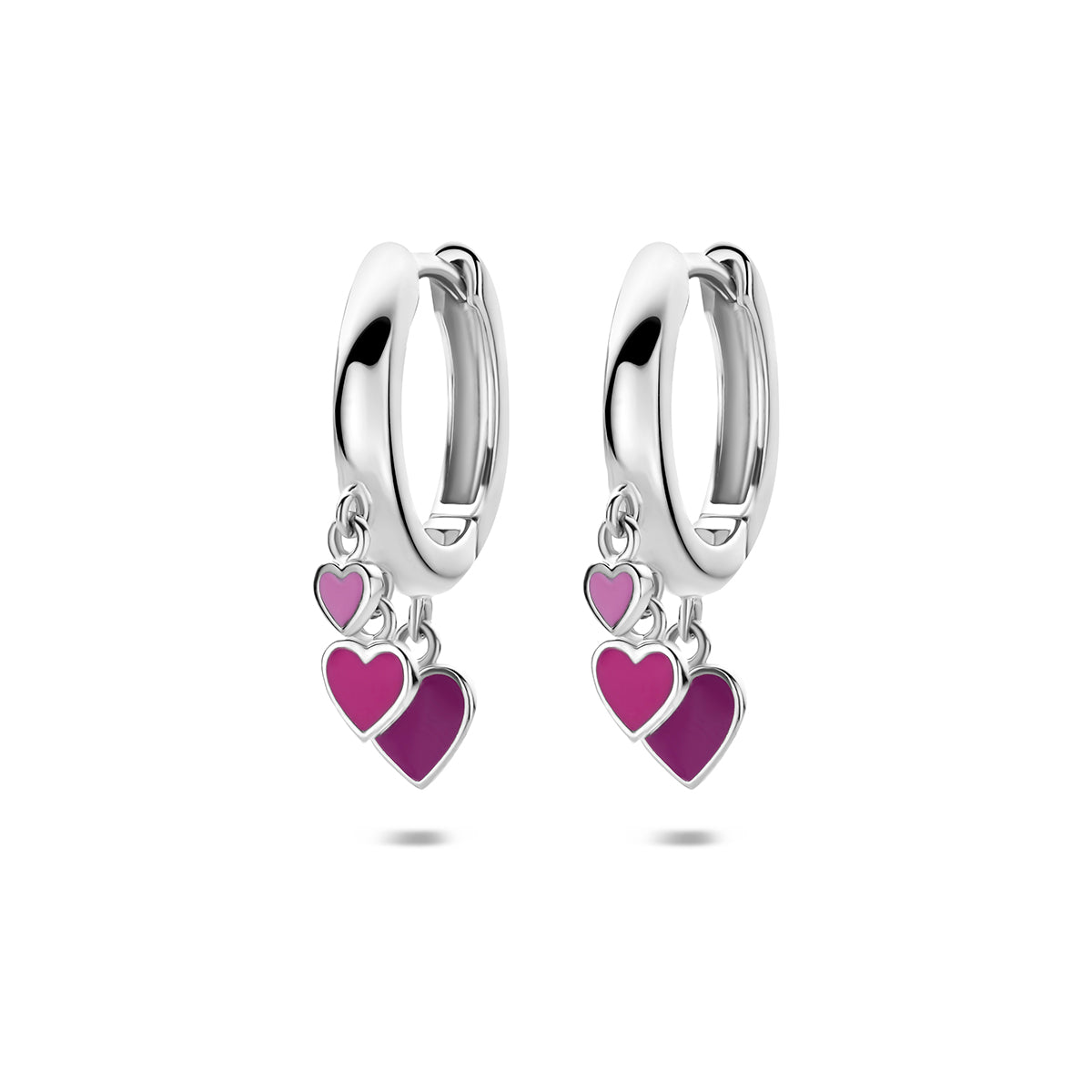 Klapoorringen emaille hartjes zilver gerhodineerd 22 mm
