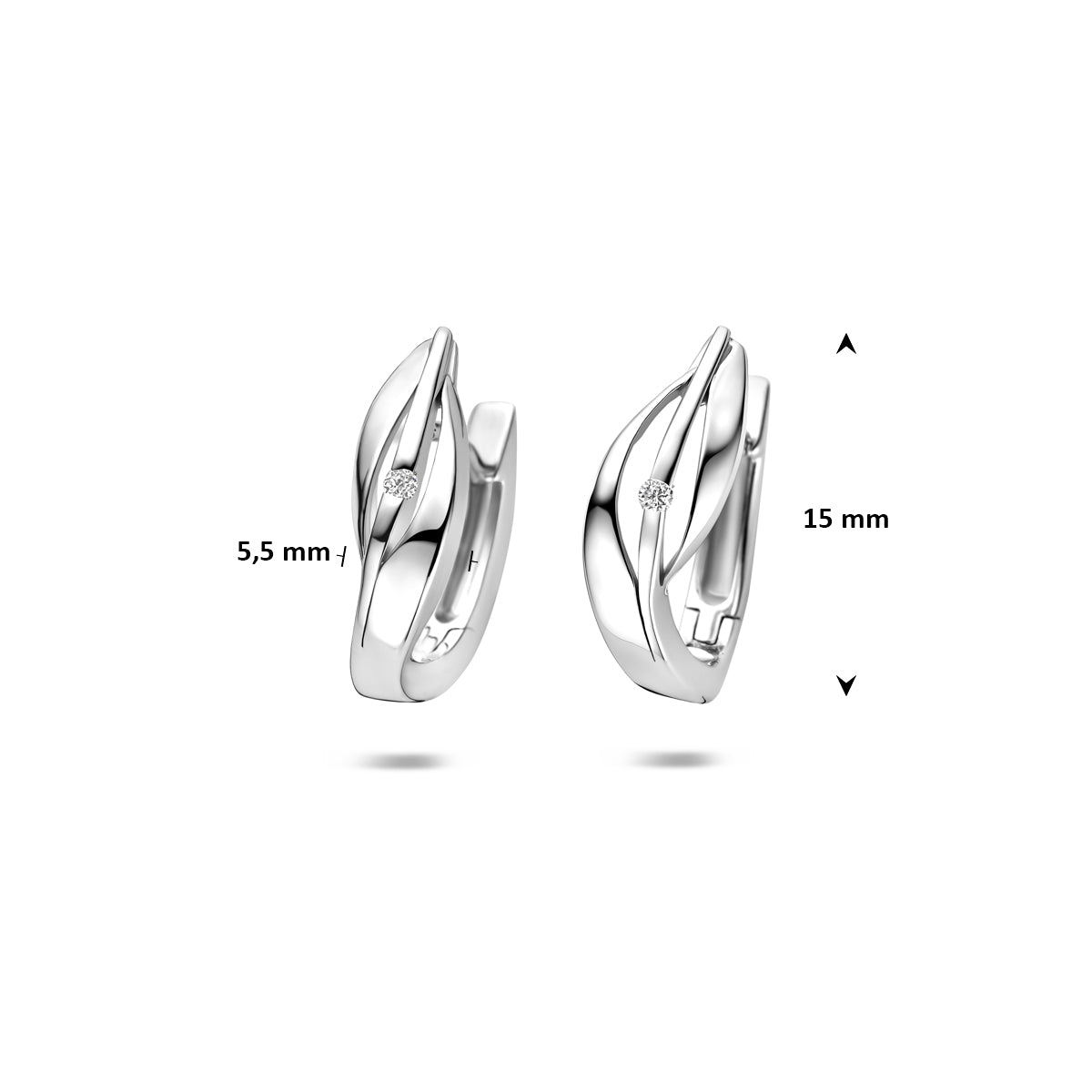 Klapoorringen lab grown diamant 0.03ct (2x 0.015ct) f vs zilver gerhodineerd