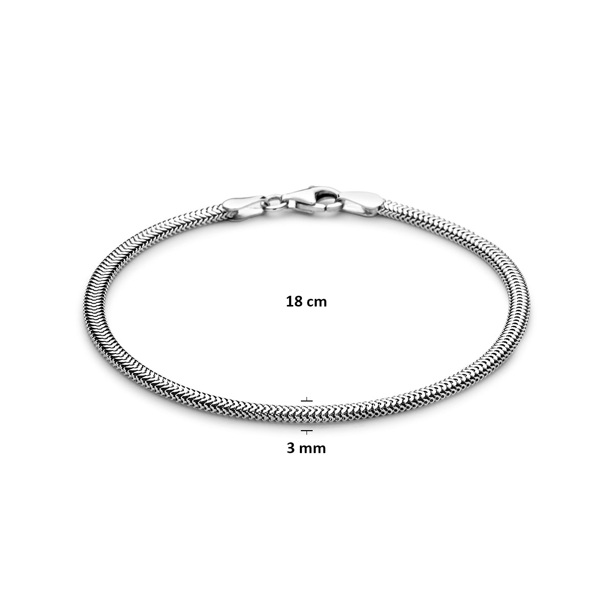 Armband slang plat (bol) 3 mm zilver gerhodineerd 18 cm