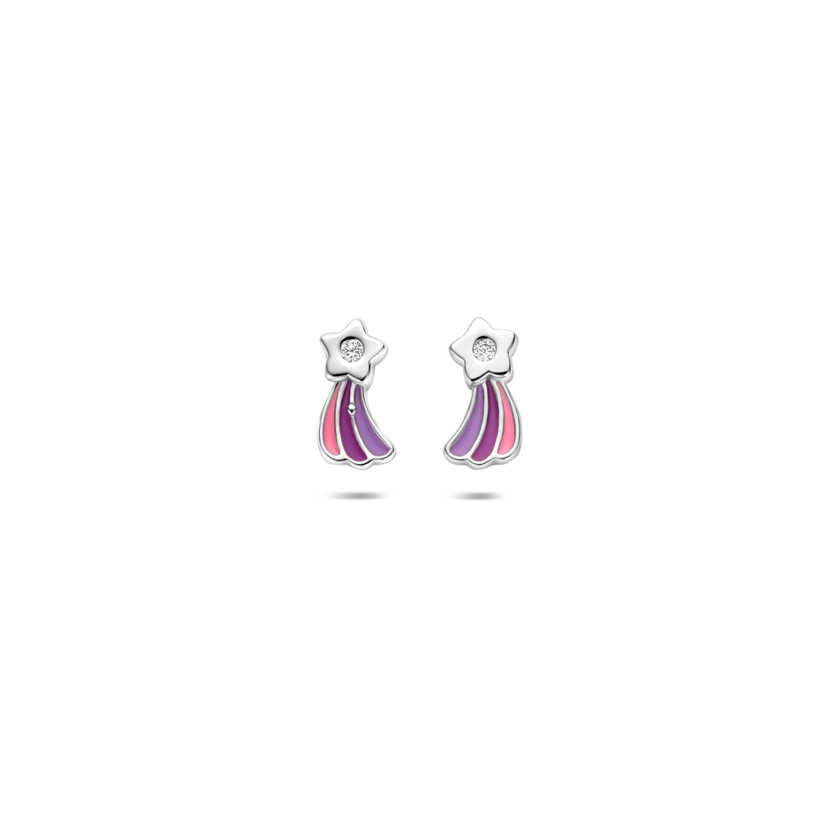 Oorknoppen emaille vallende ster zirkonia zilver gerhodineerd 8 mm
