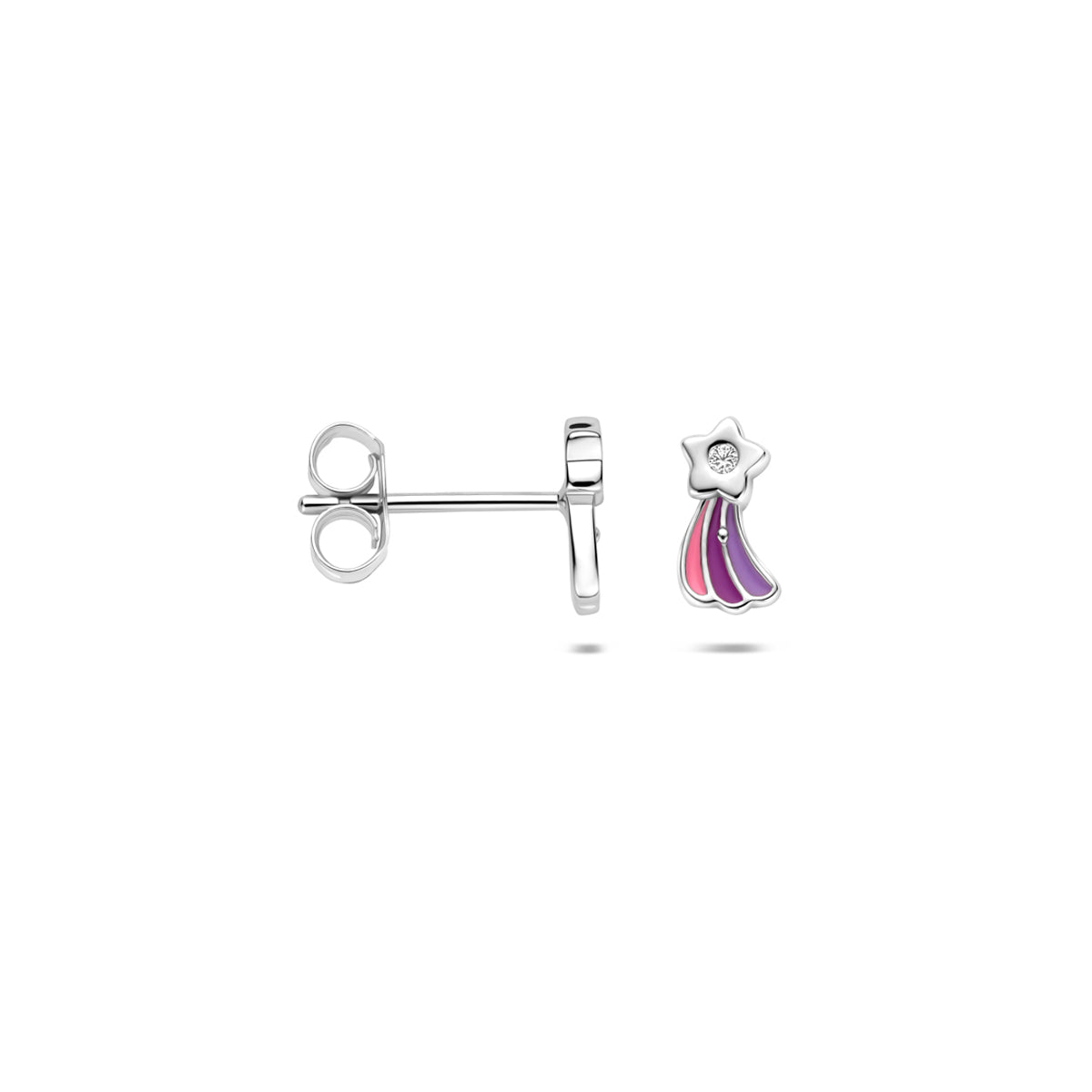 Oorknoppen emaille vallende ster zirkonia zilver gerhodineerd 8 mm
