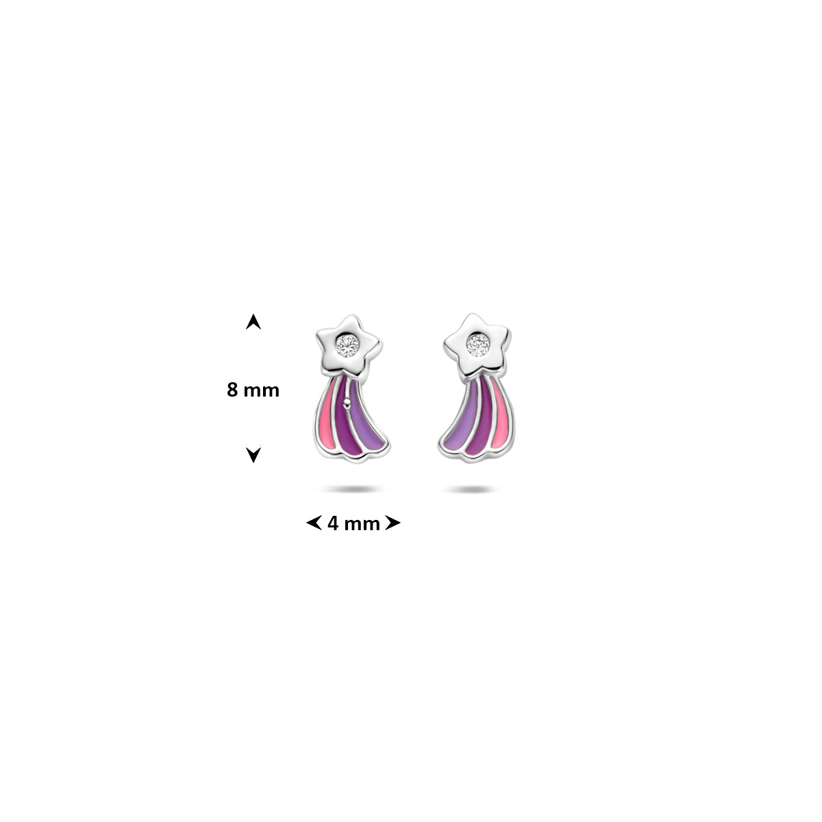 Oorknoppen emaille vallende ster zirkonia zilver gerhodineerd 8 mm
