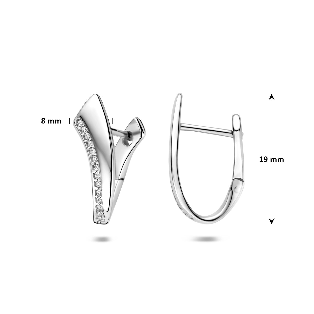 Klapoorringen zirkonia zilver gerhodineerd 19 mm