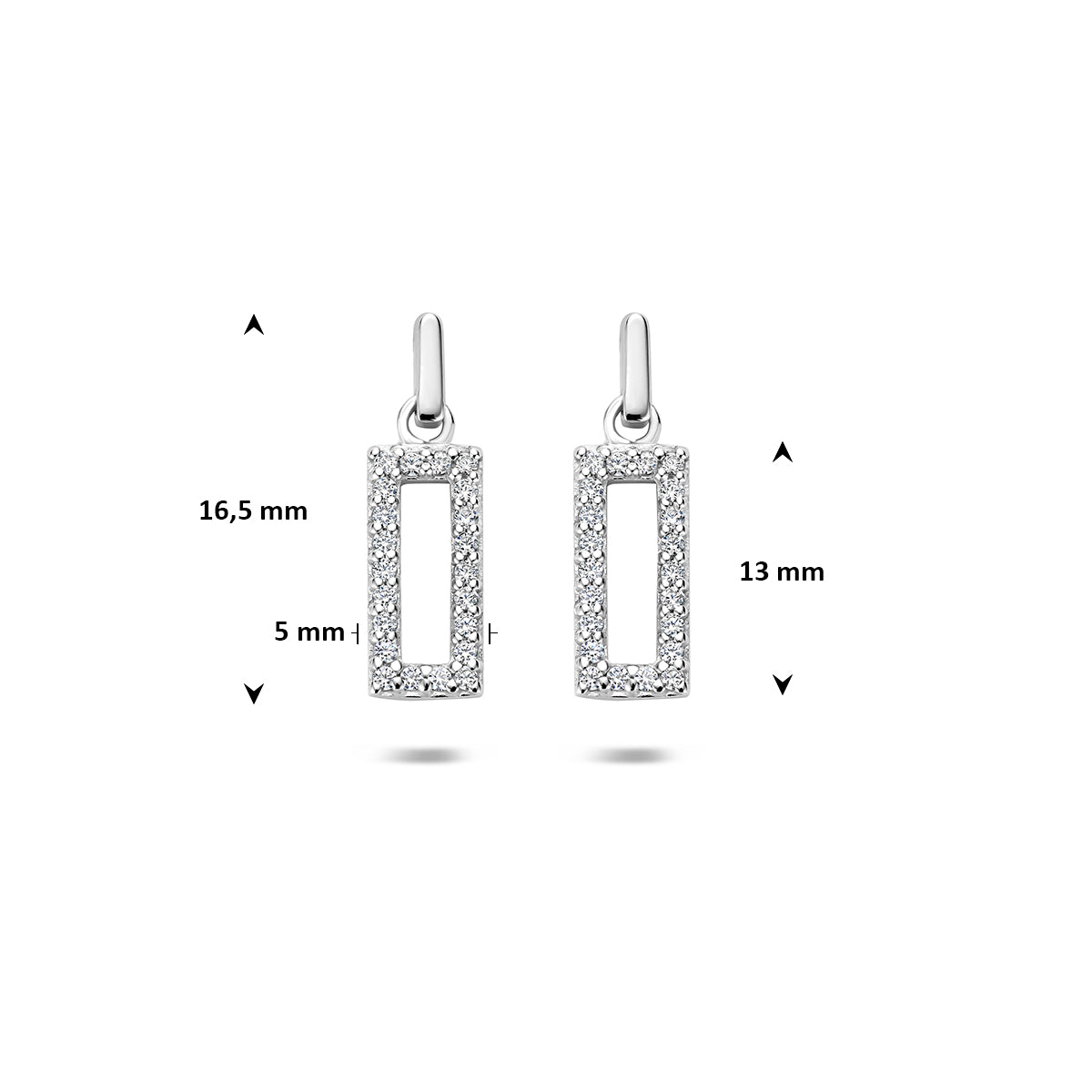 Oorhangers zirkonia zilver gerhodineerd 16,5 mm