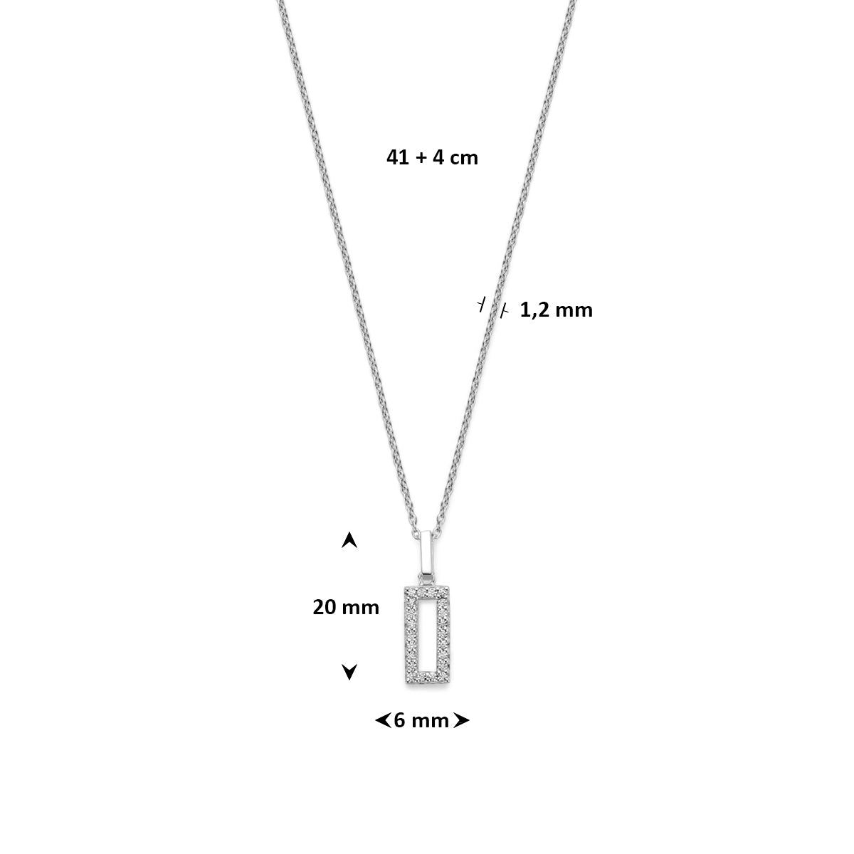 Collier zirkonia zilver gerhodineerd 41 + 4 cm
