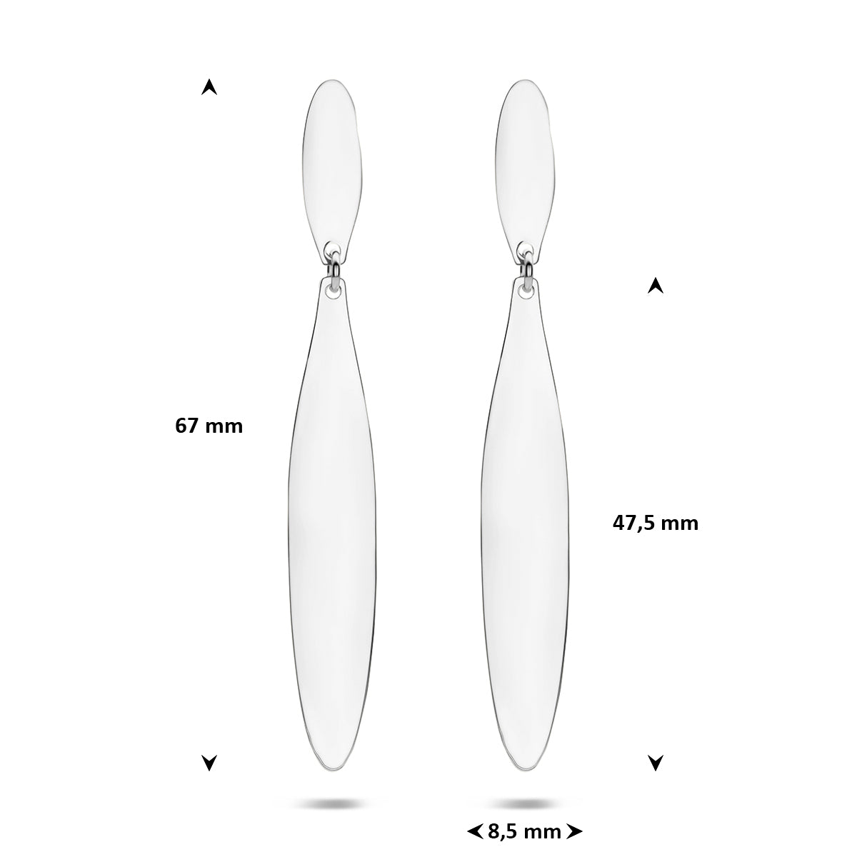 Oorhangers zilver gerhodineerd 67 mm