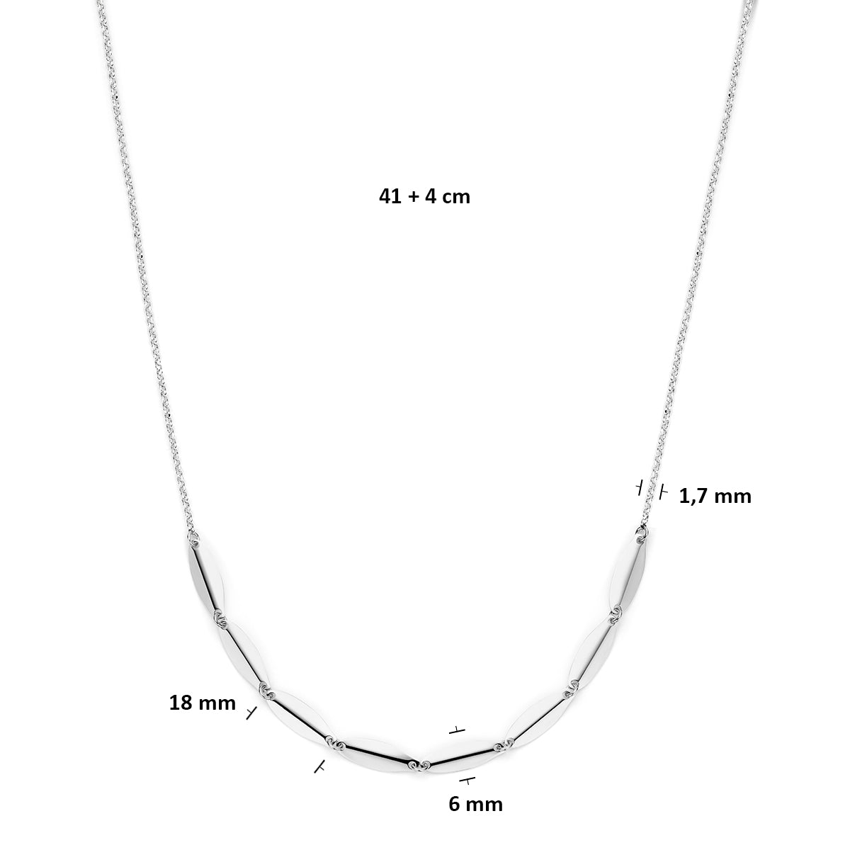 Collier zilver gerhodineerd 41 + 4 cm