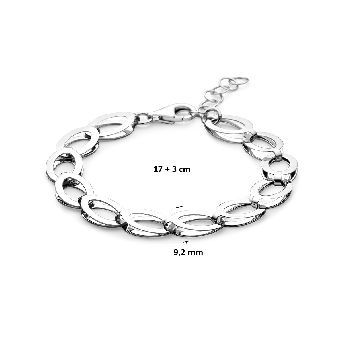 Armband 9,2 mm zilver gerhodineerd 17 + 3 cm