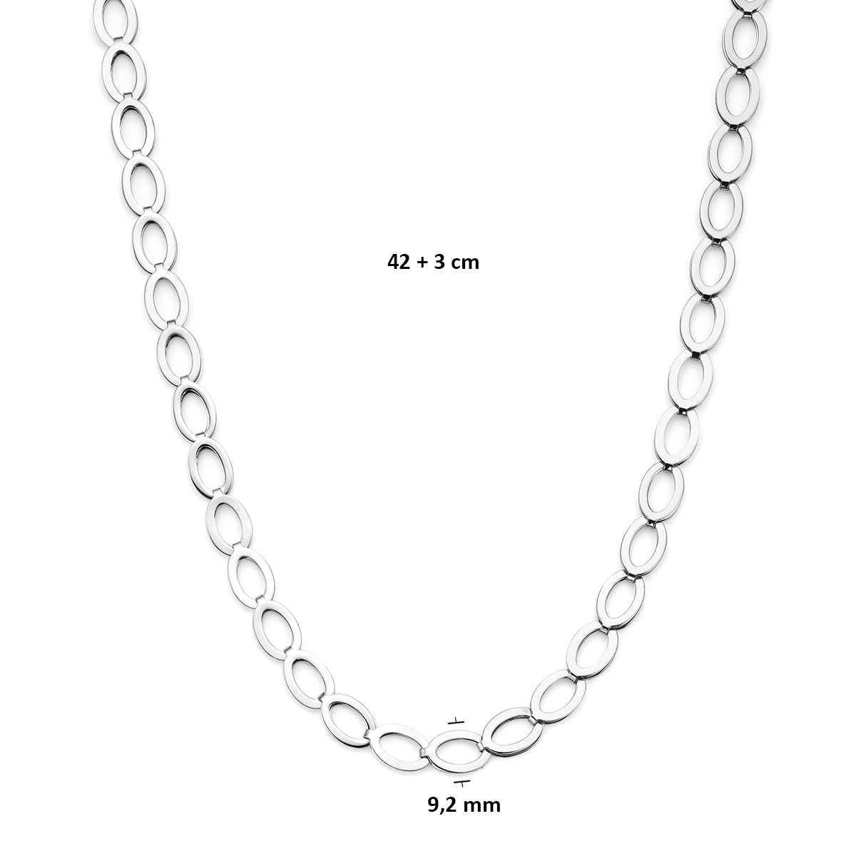 Collier 9,2 mm zilver gerhodineerd 42 + 3 cm