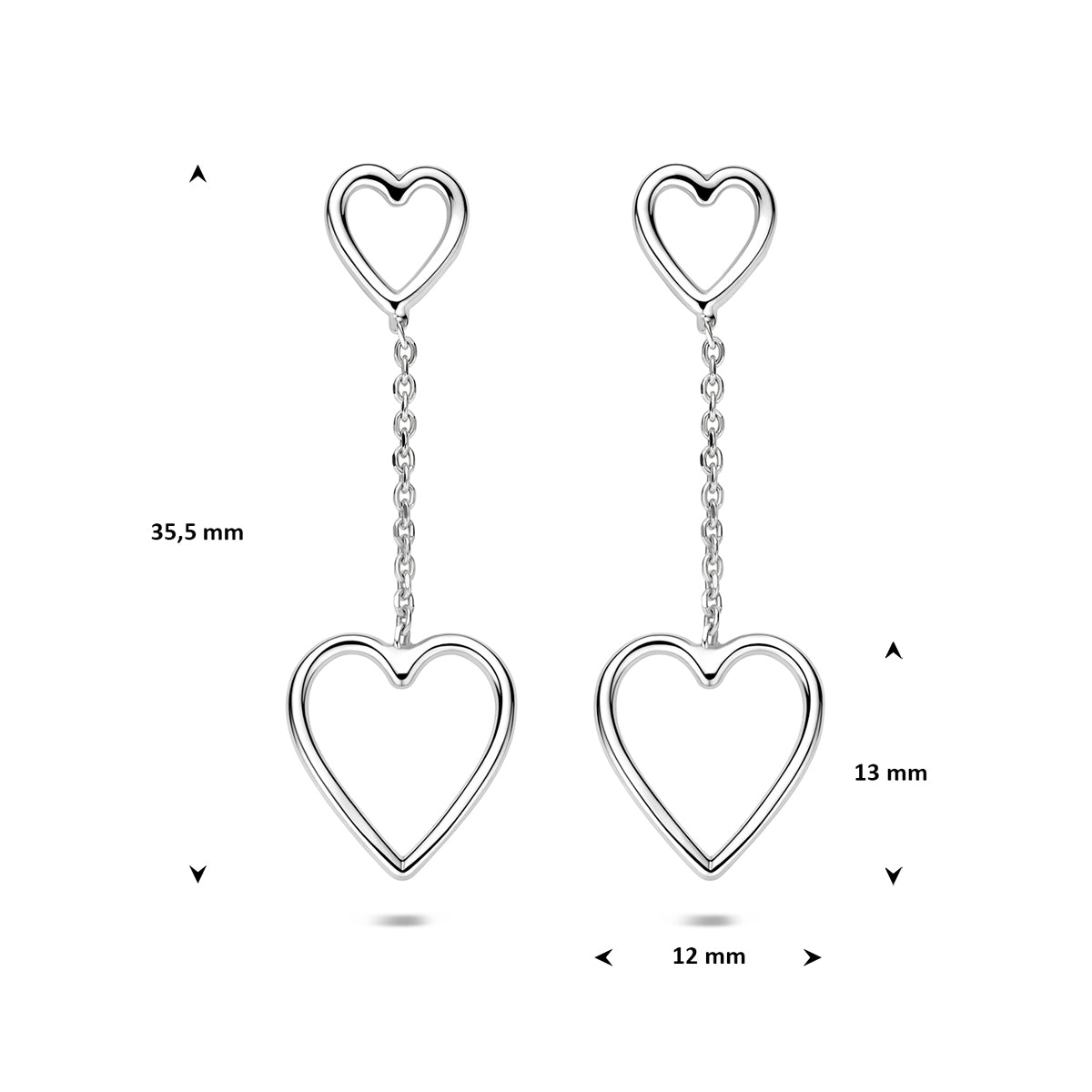 Oorbellen oorhnagers hartjes zilver gerhodineerd 35,5 mm