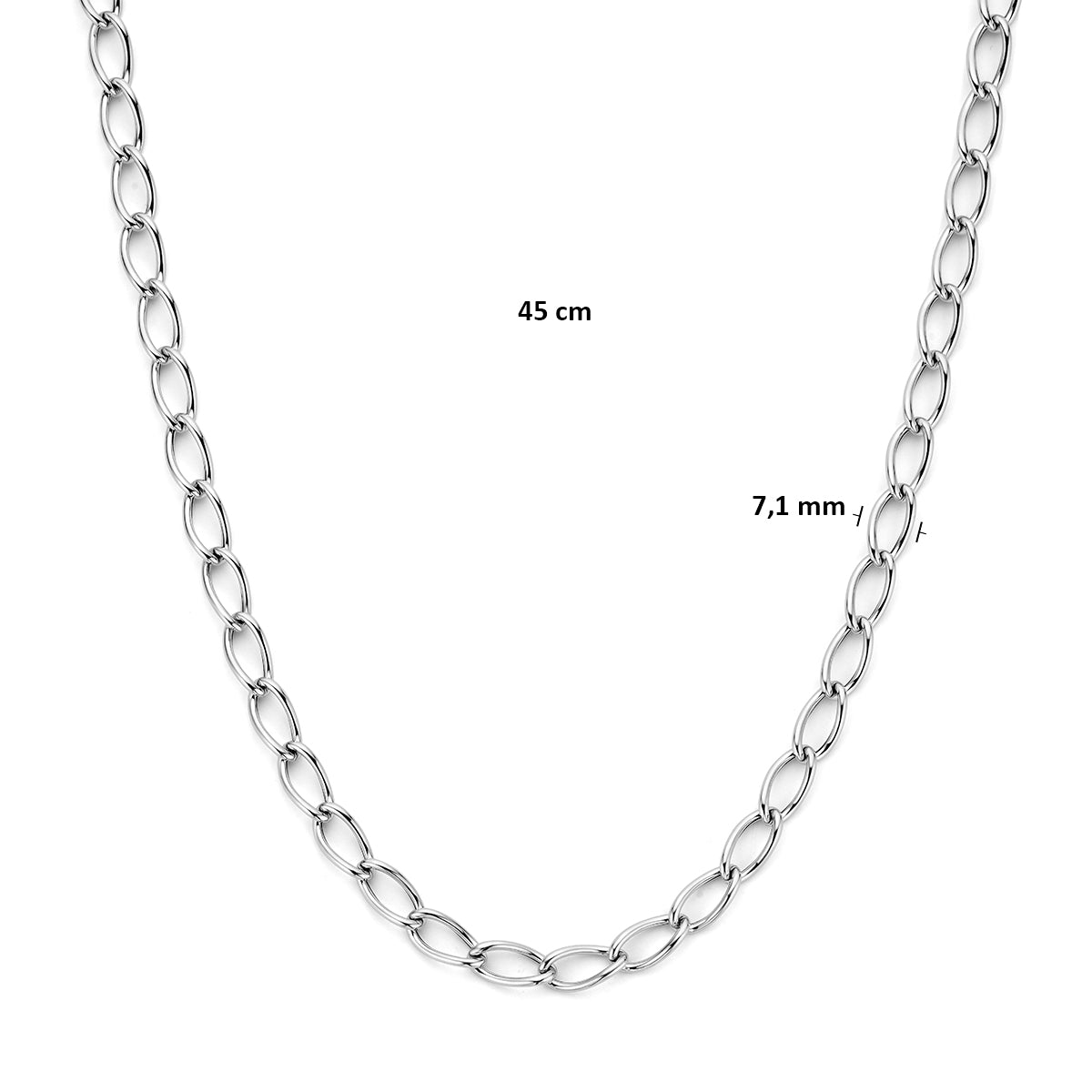 Collier 7,1 mm zilver gerhodineerd 45 cm