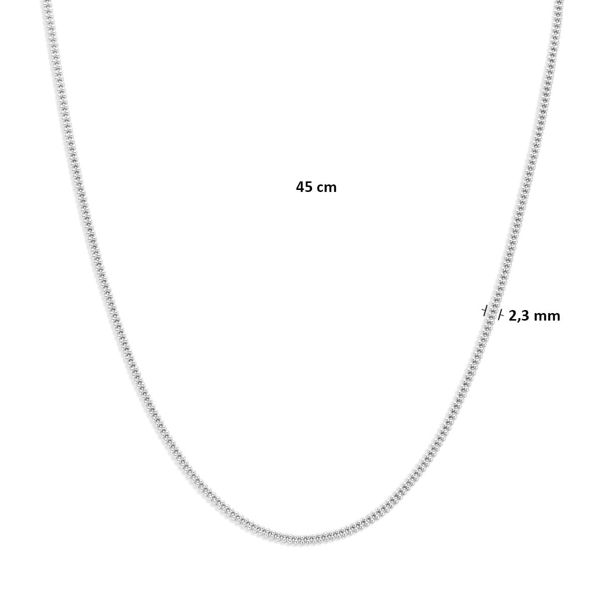 Collier 2,3 mm zilver gerhodineerd 45 cm