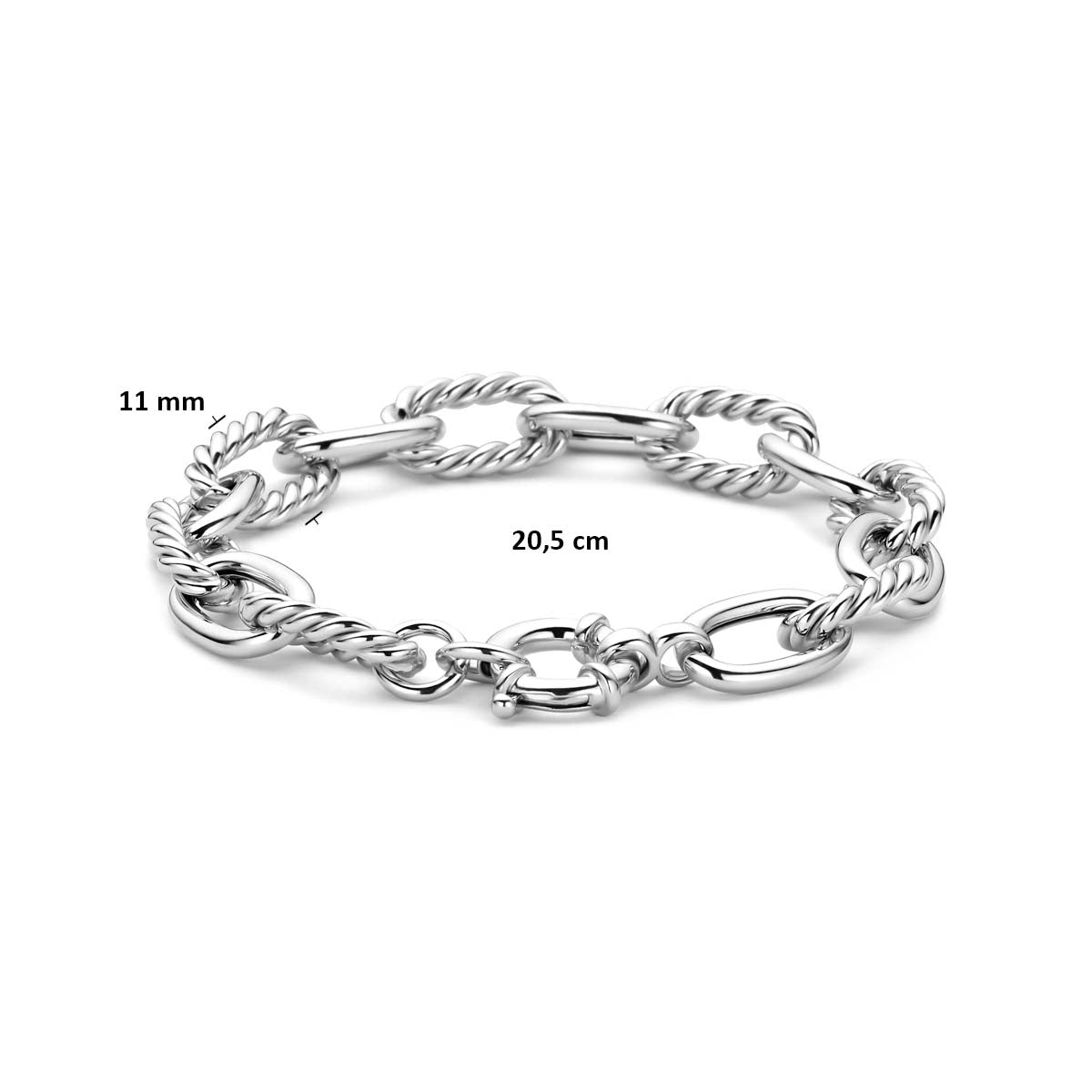 Armband groot veerslot 11 mm zilver gerhodineerd 20,5 cm