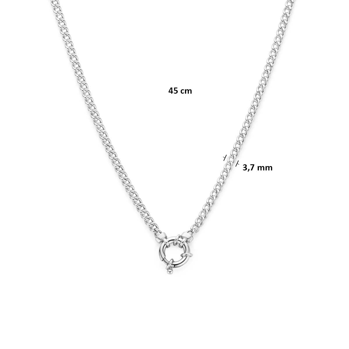 Collier groot veerslot 3,7 mm zilver gerhodineerd 45 cm