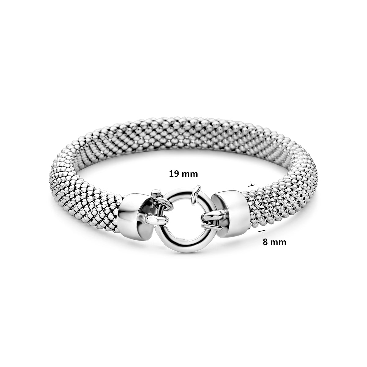Armband met groot veerslot 8 mm zilver gerhodineerd 19 cm