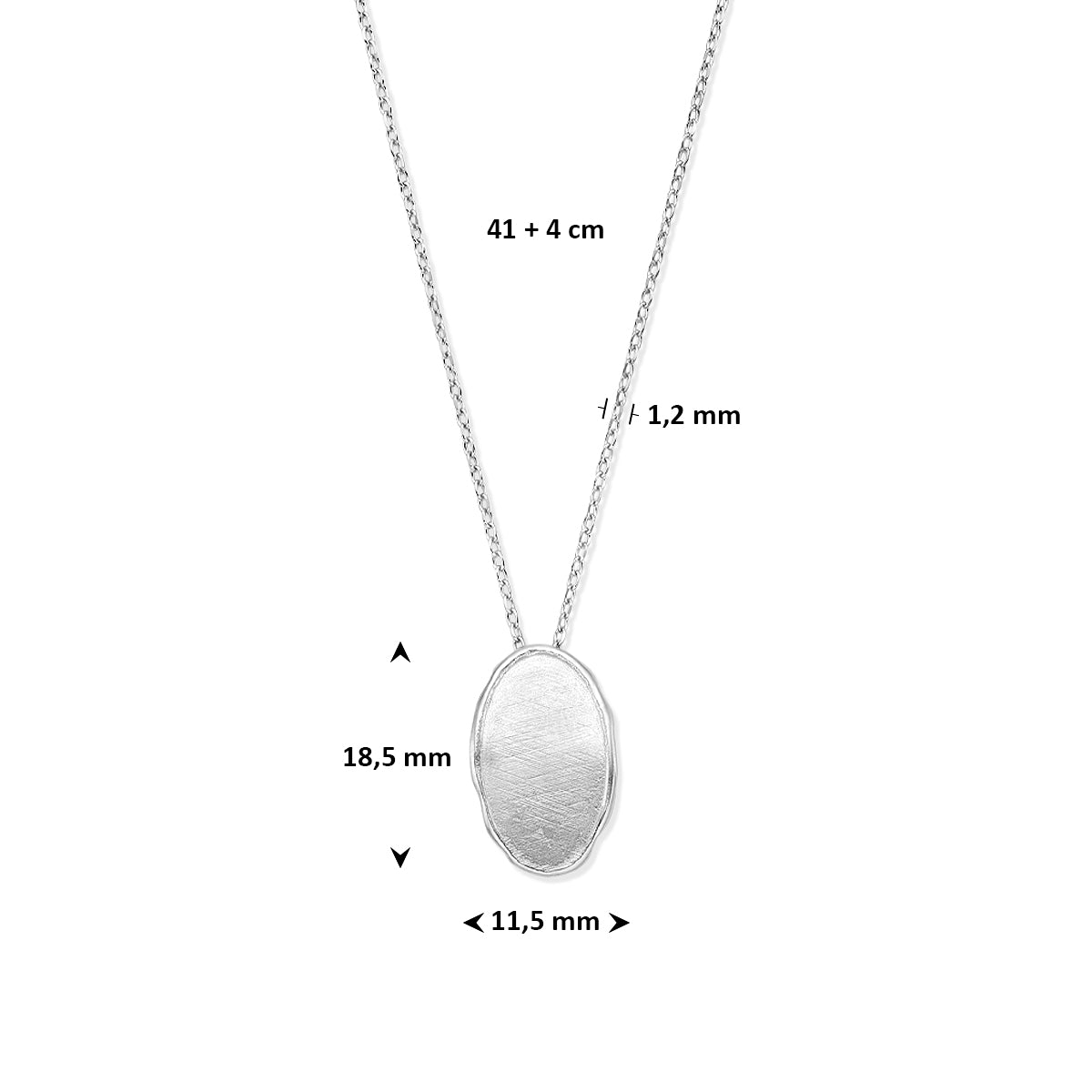 Collier zilver gerhodineerd 41 + 4 cm 11.5 mm