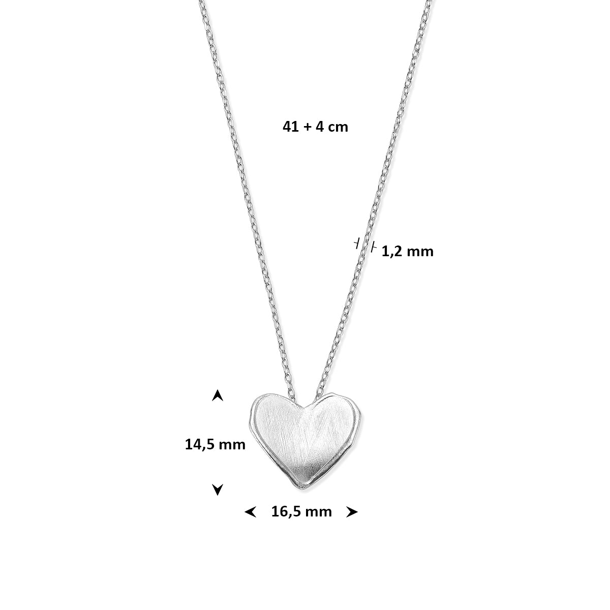 Collier hart zilver gerhodineerd 41 + 4 cm