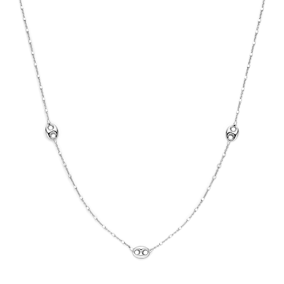 Collier koffieboon zilver gerhodineerd 41 + 4 cm