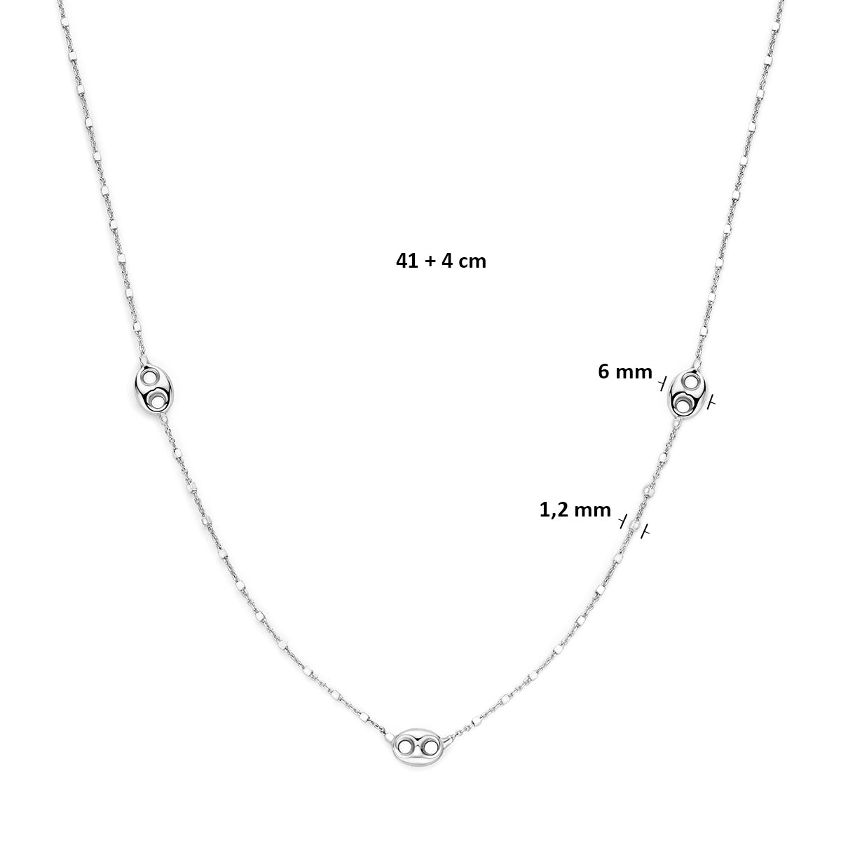 Collier koffieboon zilver gerhodineerd 41 + 4 cm