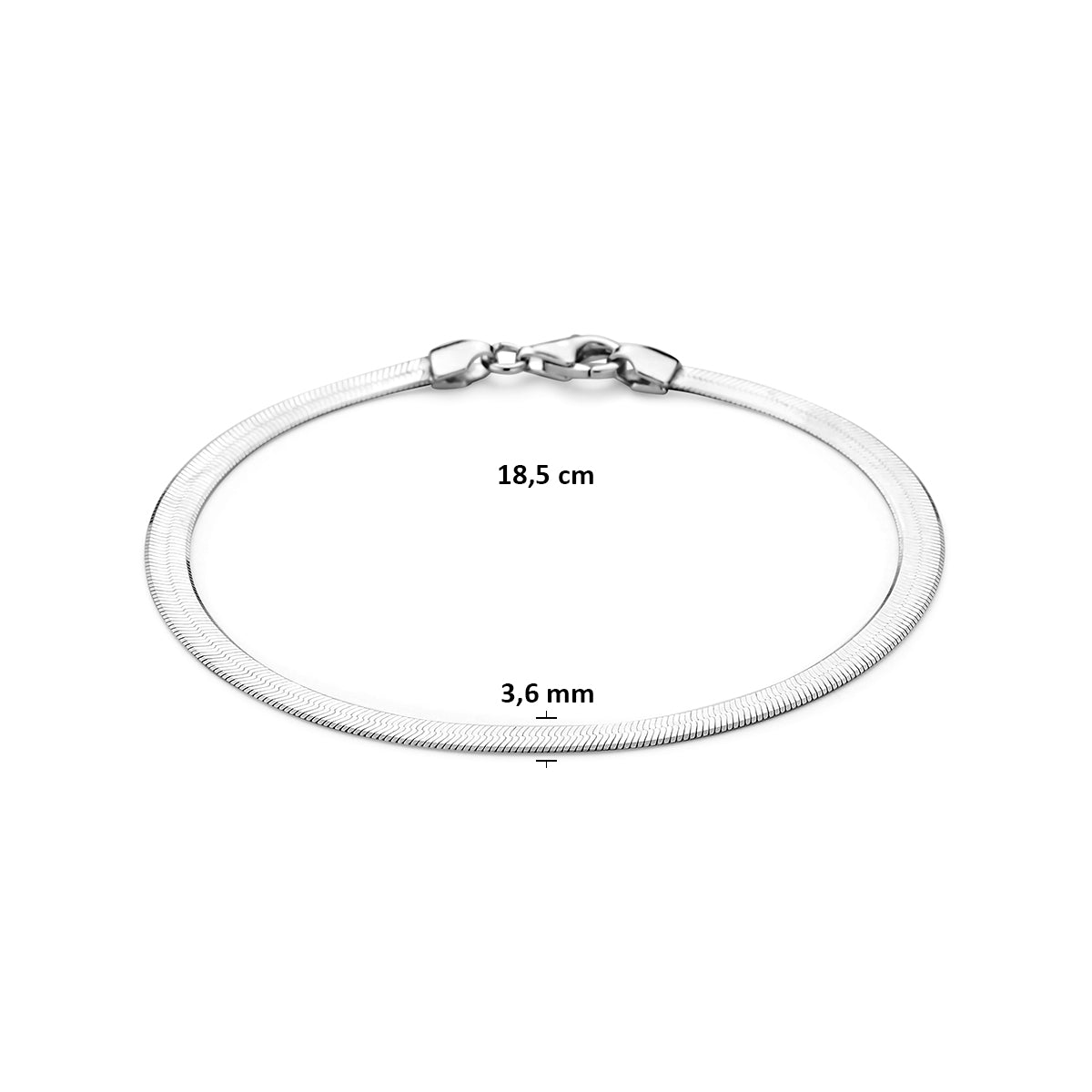 Armband slang plat 3,6 mm zilver gerhodineerd 18,5 cm