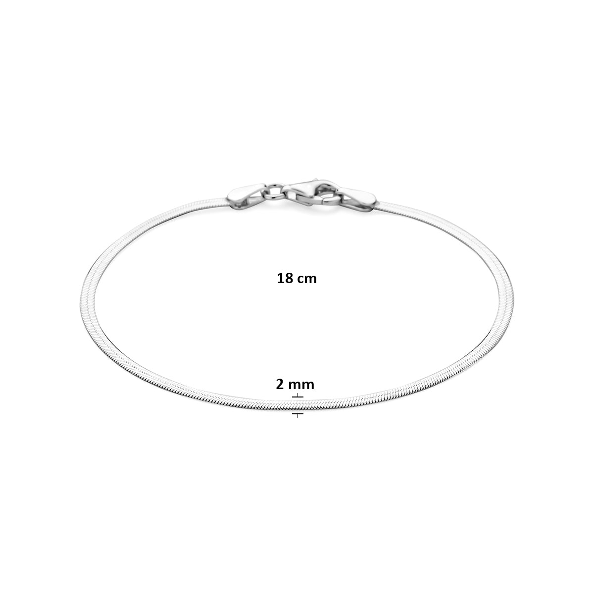 Armband slang plat 2 mm zilver gerhodineerd 18 cm