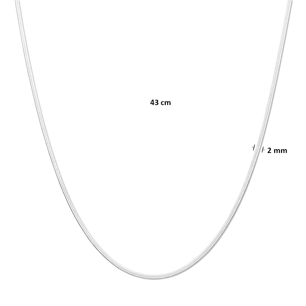Collier slang plat 2 mm zilver gerhodineerd 43 cm