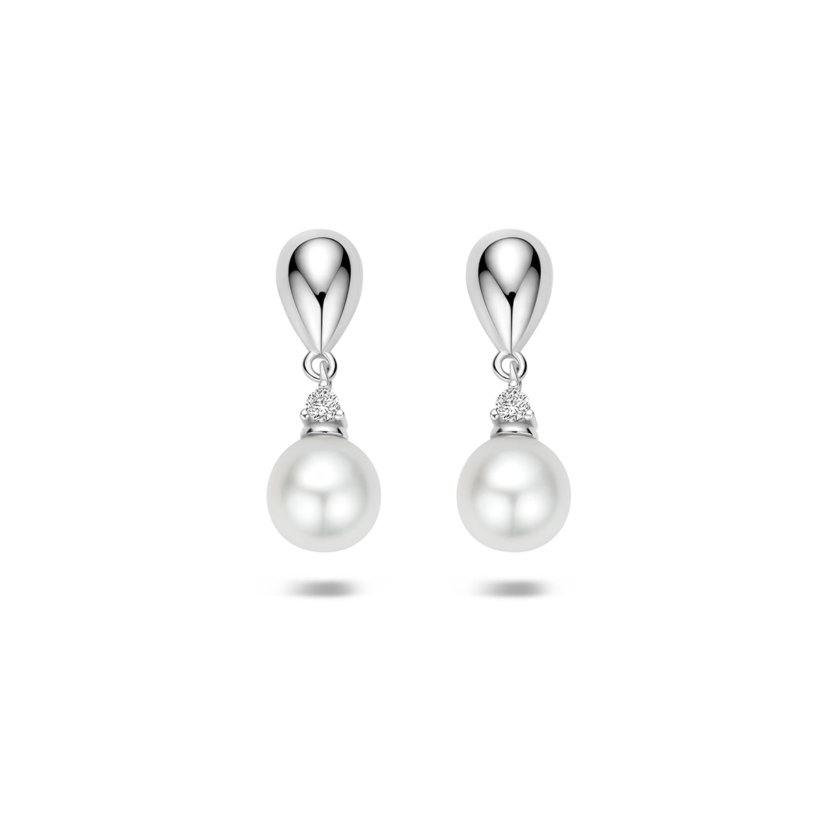 Oorhangers parel en zirkonia zilver gerhodineerd 20 mm