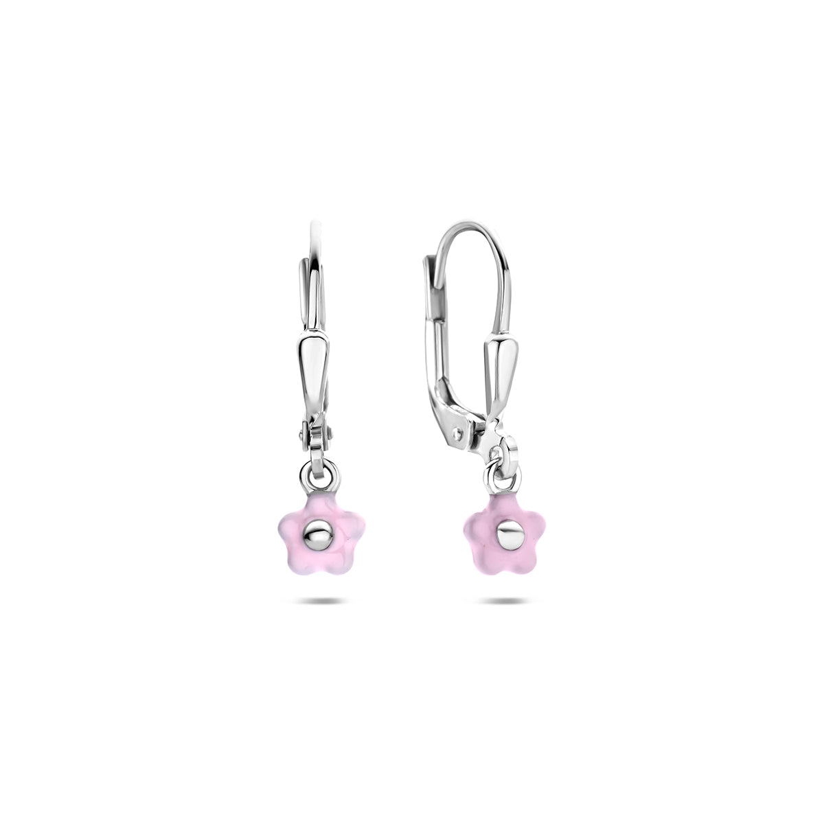 Fantasy Collection Oorhangers emaille bloem brisur haak zilver gerhodineerd 20,5 mm