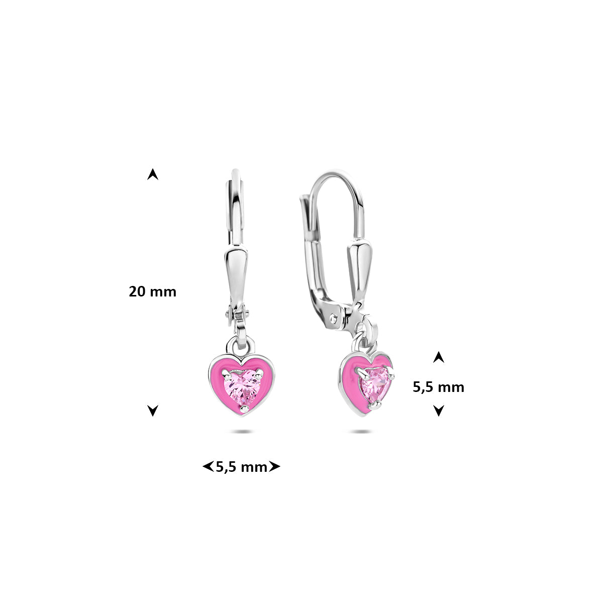 Fantasy Collection Oorhangers emaille hart brisur haak zirkonia zilver gerhodineerd 20 mm - afbeelding 4