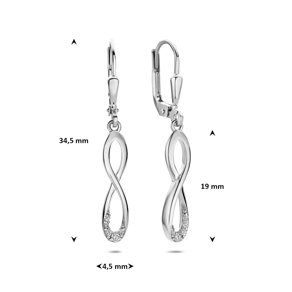 Fantasy Collection Oorhangers infinity zirkonia brisur haak zilver gerhodineerd 34,5 mm - afbeelding 4