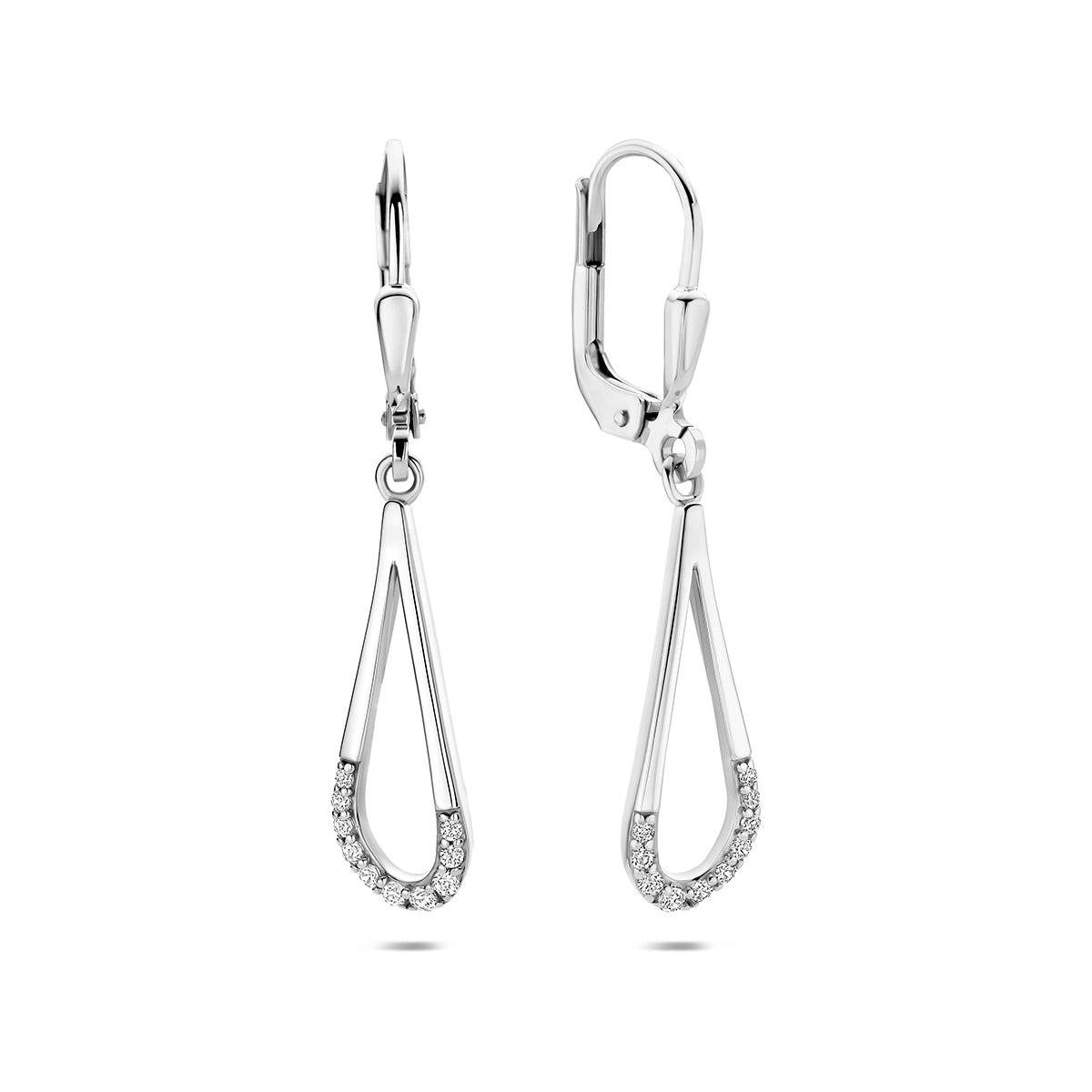 Fantasy Collection Oorhangers zirkonia brisur haak zilver gerhodineerd 34 mm