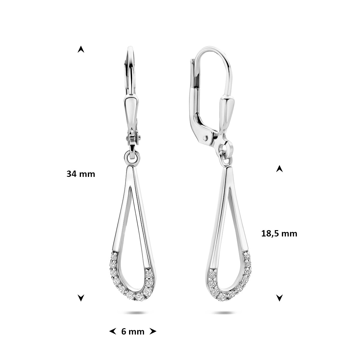 Fantasy Collection Oorhangers zirkonia brisur haak zilver gerhodineerd 34 mm - afbeelding 4