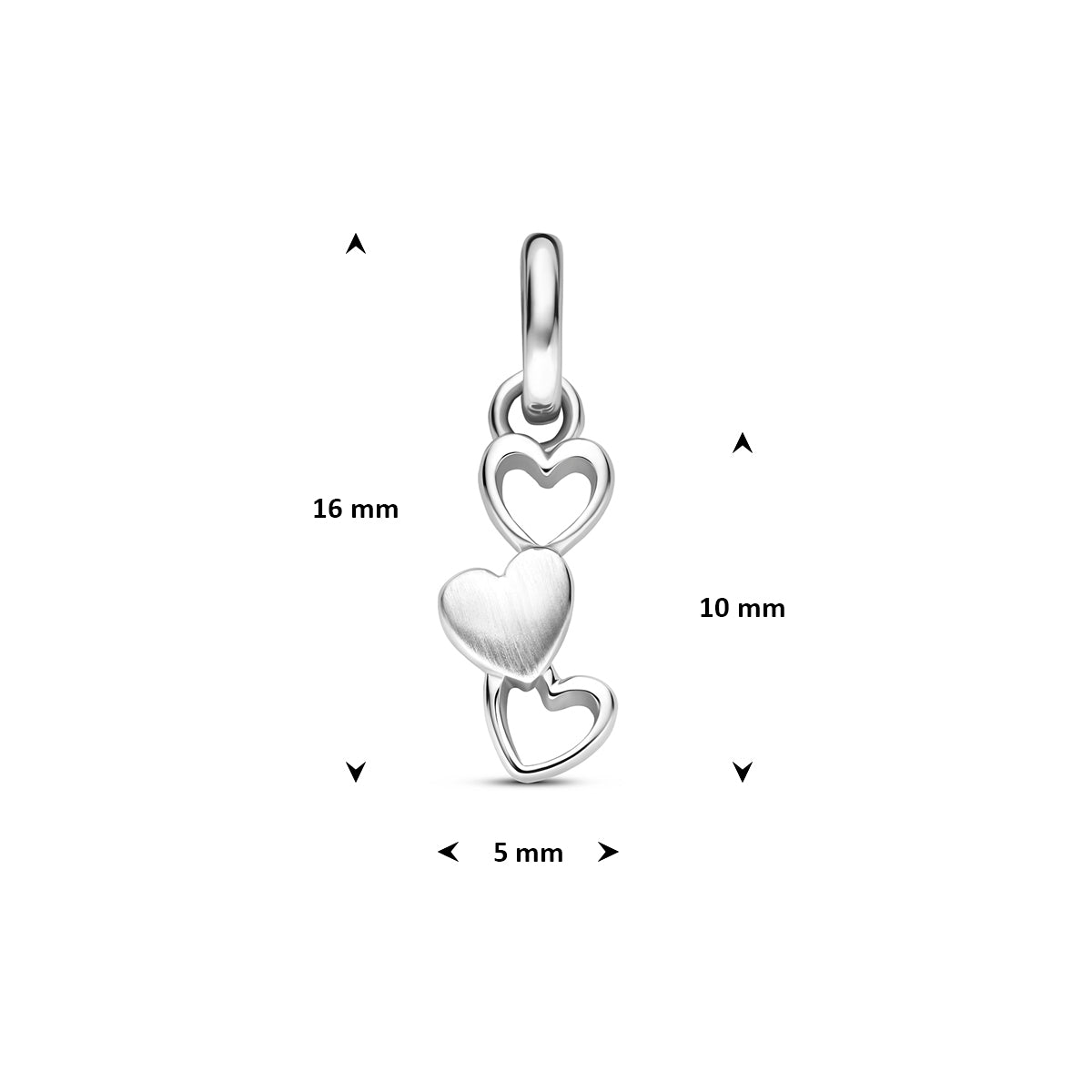 Fantasy Collection Hanger hartjes poli/mat zilver gerhodineerd 10 mm - afbeelding 4