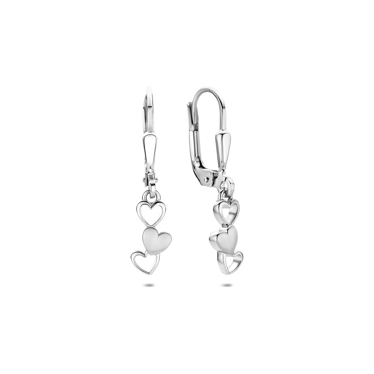Fantasy Collection Oorhangers hartjes poli/mat brisur haak zilver gerhodineerd 25 mm