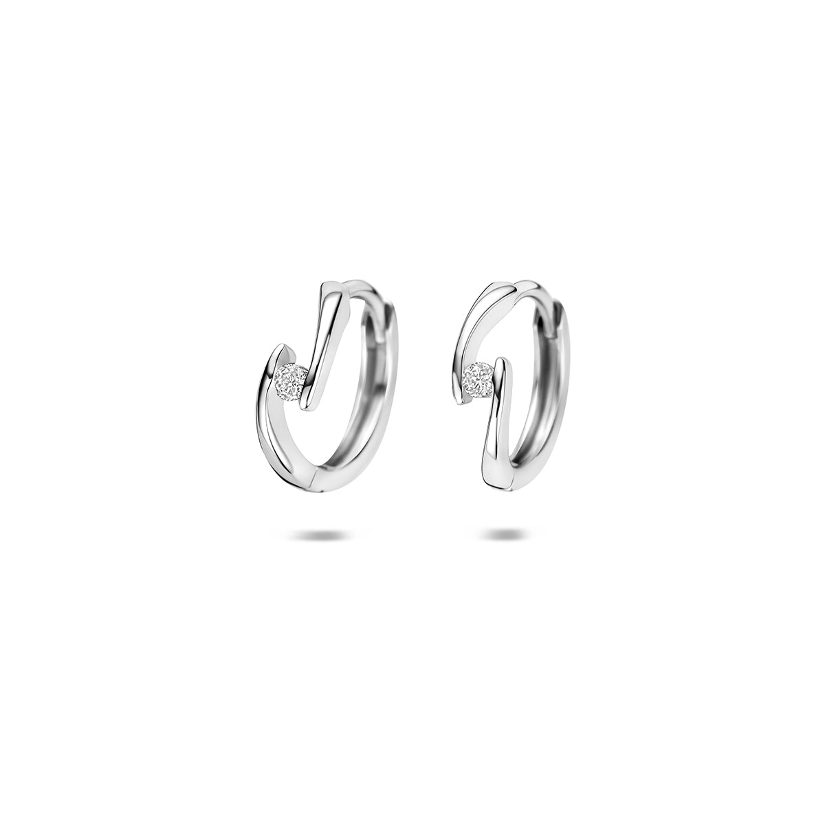 Klapoorringen zirkonia zilver gerhodineerd 12 mm wit