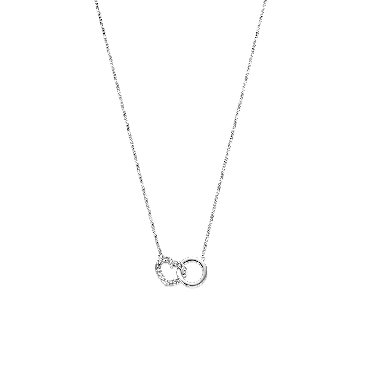 Collier rondje en hartje zirkonia zilver gerhodineerd 41 - 43 - 45 cm