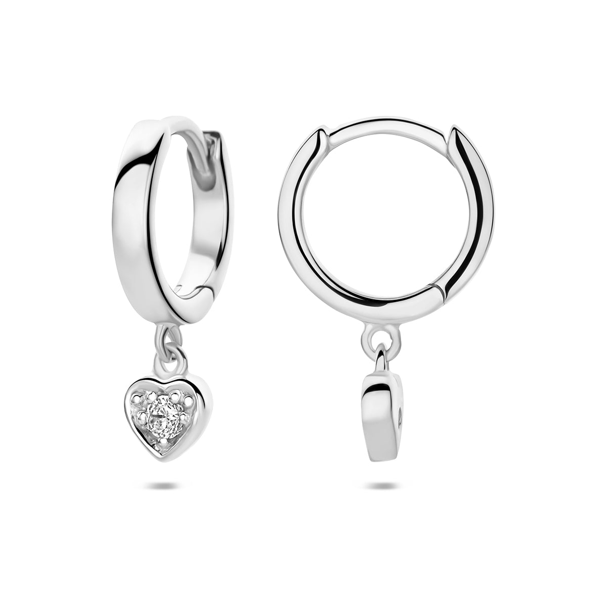 Oorringen hartje zirkonia zilver gerhodineerd 15 mm